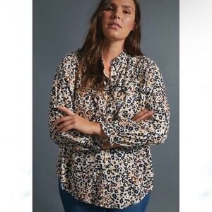 Anthropologie Maeve Katia Leopard Print Long Sleeve Blouse Size 8‎